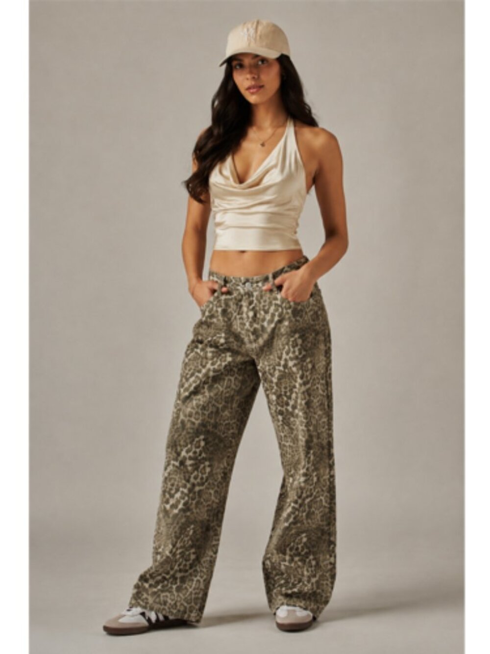 Wild Side Leopard Print Wide-Leg Denim Jeans